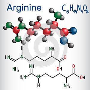 Arginine Arg, R amino acid molecule, it is used in the biosynt photo