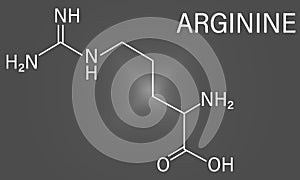 Arginine or L-arginine, Arg, R, amino acid molecule. Skeletal formula.