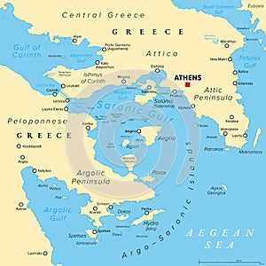Argo-Saronic Gulf, Saronic and Argolic Gulf of Greece, political map