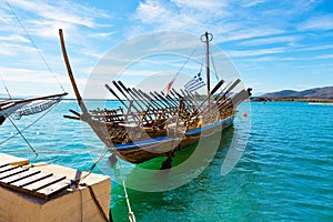 Argo ship copy of prehistoric vessel in port Volos, Greece photo