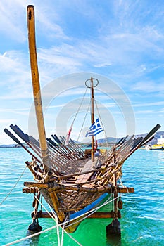 Argo ship copy of prehistoric vessel in port Volos, Greece photo