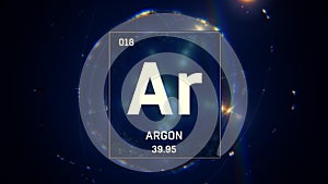 Argon as Element 18 of the Periodic Table 3D illustration on blue background