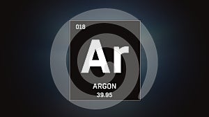 Argon as Element 18 of the Periodic Table 3D illustration on grey background