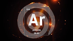 Argon as Element 18 of the Periodic Table 3D illustration on orange background