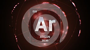 Argon as Element 18 of the Periodic Table 3D illustration on red background