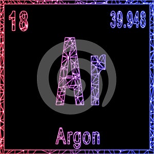 Argon chemical element, Sign with atomic number and atomic weight