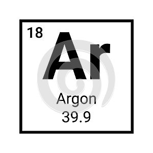 Argon periodic table element symbol. Chemistry argon atom sign photo