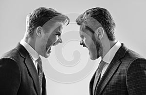 arguing businesspeople. dissatisfied men discuss failure. colleagues have disagreement conflict.