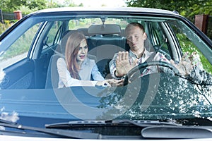 Arguing about driving in a car