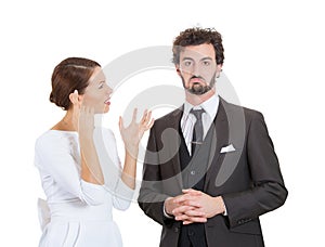 Arguing stressed couple, man, woman