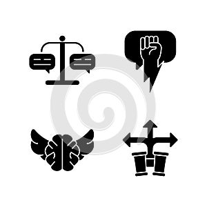 Argumentation skills black glyph icons set on white space