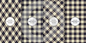 Argyle and gingham check patterns set. Abstract gray, black flannel shirt fabric textures collection.