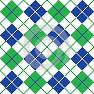 Argyle Pattern in Blue, Green and White
