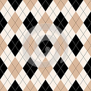 Argyle pattern print in beige, brown, black. Neutral geometric stitched vector graphic for gift paper, socks, sweater, jumper.