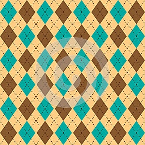 Argyle seamless pattern in classic colors. Fabric texture background with rhombuses, staggered. Argyll vector classic ornament.