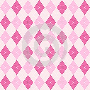 Argyle seamless pattern in pink colors. Fabric texture background with rhombuses, staggered. Argilla vector classic ornament.