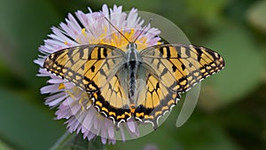 Argynnis niobe fritillary butterfly on flower, close up ventral view