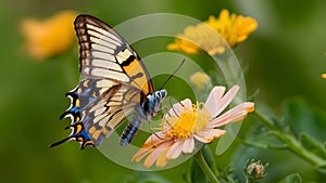 Argynnis niobe fritillary butterfly on flower, close up ventral view