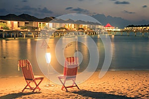 Ari atoll in Maldives, night falls at sun island