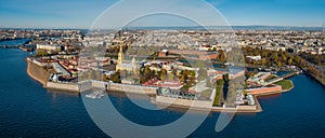 Arial drone panoramic view of St. Peterburg. Sankt Peterburg. Istoric center. Bridges Architecture of Rusia