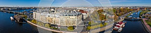 Arial drone panoramic view of St. Peterburg. Sankt Peterburg. Istoric center.Petrograd side. Bridges Architecture of Rusia