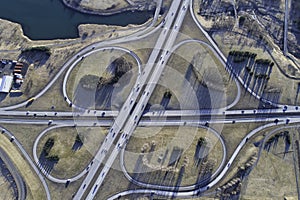 Arial of a highway intersection shot from above