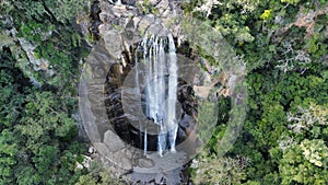 Arial shot of the Mother & Child waterfall surrounded by trees Hogsback Eastern Cape South Africa