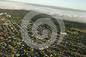 Arial view of city with clouds