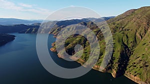 Arial view of lake Berryessa on a clear winter day