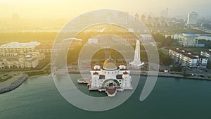 Arial view of Malacca Straits Mosque during sunset