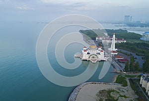 Arial view of Malacca Straits Mosque during sunset