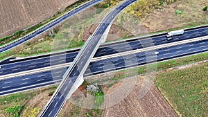 Arial view of Modern transportation with Expressway Road highway Top view. Important infrastructure.