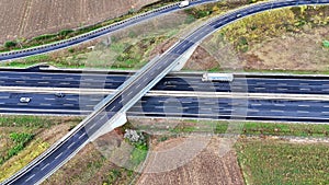 Arial view of Modern transportation with Expressway Road highway Top view. Important infrastructure.