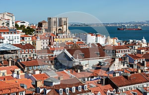 Arial view on red roofs at Lisabon