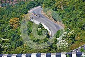 Arial view of a road with in Jungle in India.