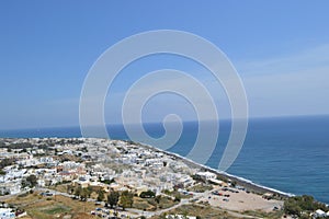 Arial View of Santorinis city. Blue sky and ocean. Greece, Europe