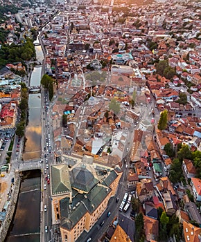 Arial view of Sarajevo from City hall