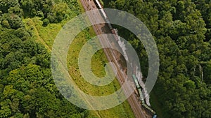 Arial view. Train accident. Rescue relief works in progress locomotive derailed