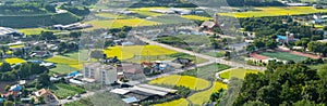 Arial view of the Yeonpung-myeon city in South Korea among high mountain