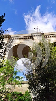 Ariccia bridge with high arches seen from below. Sadly known for the high number of suicides