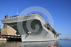 Aricraft carrier at the docks