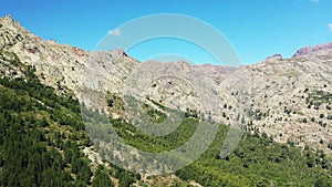 The arid countryside in the middle of the mountains