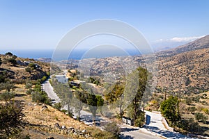 The arid countryside in the south of the island , in Europe, Greece, Crete, towards Preveli, By the Mediterranean sea, in summer,