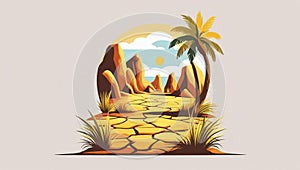 Arid Desert Archway with Palm Tree and Sun