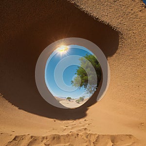 Arid desert landscape desert sand dunes, with native drought-resistant green vegetation in the Middle East - north of