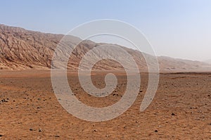 The arid landscape at the Flaming Mountains near the city of Turpan, Xinjiang