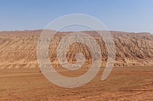 The arid landscape at the Flaming Mountains near the city of Turpan, Xinjiang