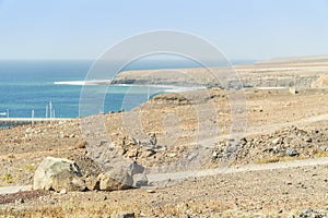 Arid landscape in the south of Fuerteventura, Spain