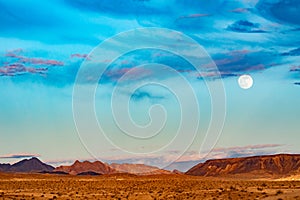 Arid mojave desert full moon landscape Nevada USA