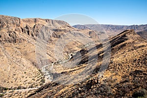 Arid Naukluft Mountain Zebra Park landscape in Namibia.